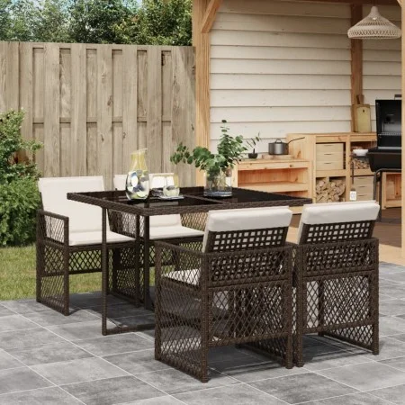 Set comedor de jardín 5 piezas y cojines ratán sintético marrón by , Garden sets - Ref: Foro24-3210717, Price: 308,28 €, Disc...