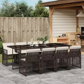 Set comedor para jardín 9 pzas y cojines ratán sintético marrón by , Garden sets - Ref: Foro24-3210741, Price: 613,14 €, Disc...