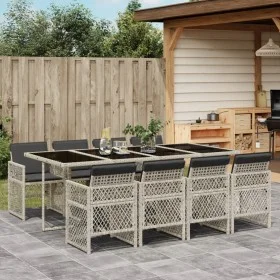 Set comedor de jardín 9 pzas cojines ratán sintético gris claro by , Garden sets - Ref: Foro24-3210743, Price: 662,18 €, Disc...