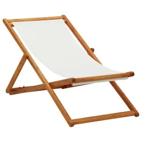 Folding beach chair made of solid eucalyptus wood and cream fabric by vidaXL, Garden chairs - Ref: Foro24-310314, Price: 70,1...