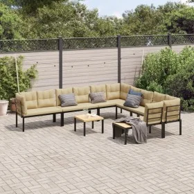 Set sofás jardín y cojines 7 pzas acero recubierto polvo negro by , Garden sets - Ref: Foro24-3283655, Price: 625,58 €, Disco...