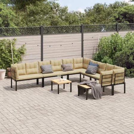 Set sofás jardín y cojines 7 pzas acero recubierto polvo negro by , Garden sets - Ref: Foro24-3283655, Price: 646,79 €, Disco...