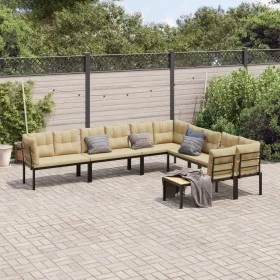 Gartensofa-Set mit 6-teiligen Kissen, pulverbeschichtetem schwarzen Stahl. von , Gartensets - Ref: Foro24-3283657, Preis: 596...
