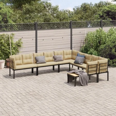Set sofás jardín y cojines 6 pzas acero recubierto polvo negro by , Garden sets - Ref: Foro24-3283657, Price: 600,73 €, Disco...