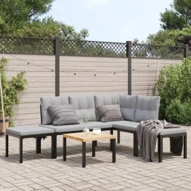 Set sofás jardín y cojines 5 pzas acero recubierto polvo negro by , Garden sets - Ref: Foro24-3283660, Price: 364,20 €, Disco...