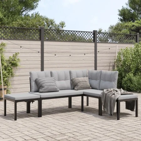 Set sofás jardín y cojines 4 pzas acero recubierto polvo negro by , Garden sets - Ref: Foro24-3283662, Price: 321,39 €, Disco...
