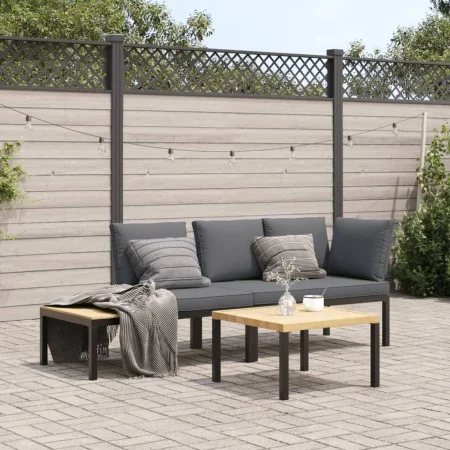 Set de sofás de jardín con cojines 3 piezas aluminio negro by , Garden sets - Ref: Foro24-3283683, Price: 407,02 €, Discount: %