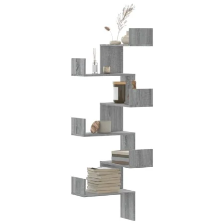 Estantería pared de esquina madera gris Sonoma 45x45x147 cm de , Estantes y estanterías - Ref: Foro24-852641, Precio: 47,94 €...