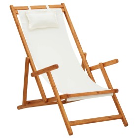 Silla de playa plegable madera maciza de eucalipto y tela crema