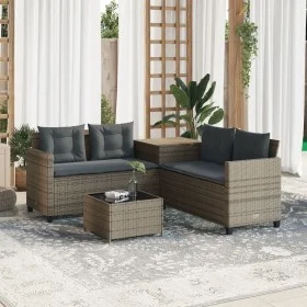 Sofá de jardín en forma de L con mesa y cojines ratán PE gris von , Gartensets - Ref: Foro24-369029, Preis: 341,90 €, Rabatt: %