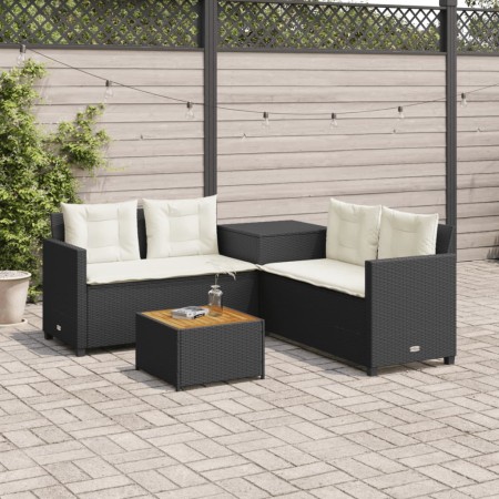 Sofá de jardín en forma de L con mesa y cojines ratán PE negro von , Gartensets - Ref: Foro24-369036, Preis: 280,31 €, Rabatt: %