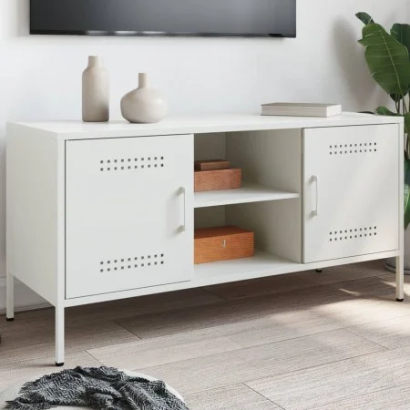 Mueble de TV de acero blanco 100,5x39x50,5 cm de , Muebles TV - Ref: Foro24-842993, Precio: 82,56 €, Descuento: %