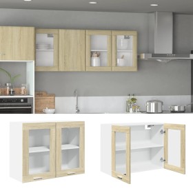 Armario colgante cristal y aglomerado roble sonoma 80x31x60 cm von , Küchenschränke - Ref: Foro24-849624, Preis: 63,32 €, Rab...