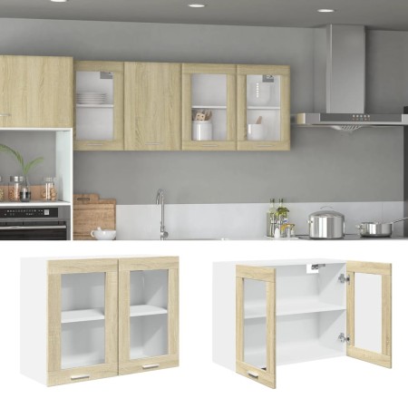 Armario colgante cristal y aglomerado roble sonoma 80x31x60 cm von , Küchenschränke - Ref: Foro24-849624, Preis: 63,32 €, Rab...