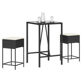 Juego de bar de jardín de 3 piezas con cojines ratán PE negro by , Garden sets - Ref: Foro24-3261460, Price: 203,61 €, Discou...