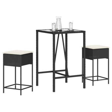 3-teiliges Gartenset mit schwarzen PE-Rattan-Kissen von , Gartensets - Ref: Foro24-3261460, Preis: 206,86 €, Rabatt: %