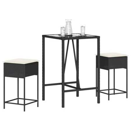 Juego de bar de jardín de 3 piezas con cojines ratán PE negro by , Garden sets - Ref: Foro24-3261460, Price: 203,39 €, Discou...