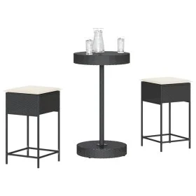 Mesa y taburetes altos jardín 3 piezas y cojines ratán PE negro by , Garden sets - Ref: Foro24-3261441, Price: 199,96 €, Disc...