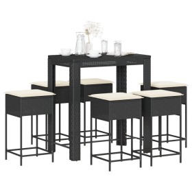 Juego de bar de jardín de 7 piezas con cojines ratán PE negro by , Garden sets - Ref: Foro24-3261455, Price: 449,71 €, Discou...