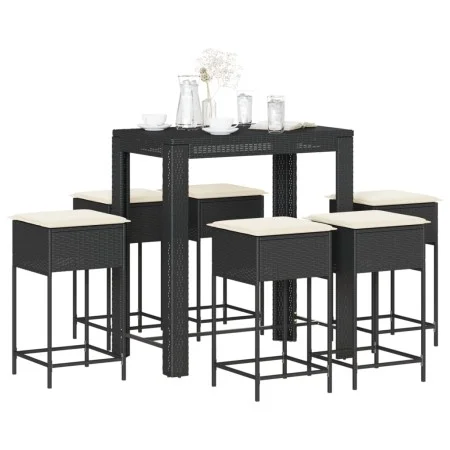 Juego de bar de jardín de 7 piezas con cojines ratán PE negro de , Conjuntos de jardín - Ref: Foro24-3261455, Precio: 449,90 ...
