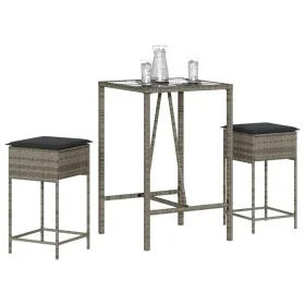 Juego de bar de jardín de 3 piezas con cojines ratán PE gris by , Garden sets - Ref: Foro24-3261462, Price: 222,16 €, Discoun...