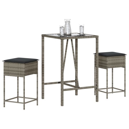 3-teiliges Gartenset mit grauen PE-Rattan-Kissen von , Gartensets - Ref: Foro24-3261462, Preis: 213,24 €, Rabatt: %