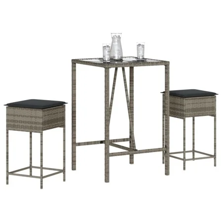 Juego de bar de jardín de 3 piezas con cojines ratán PE gris by , Garden sets - Ref: Foro24-3261462, Price: 222,16 €, Discoun...