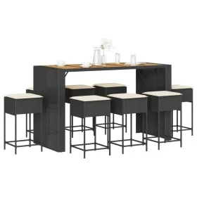 Juego de bar de jardín 9 piezas con cojines ratán PE negro by , Garden sets - Ref: Foro24-3261519, Price: 666,76 €, Discount: %