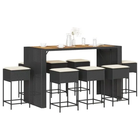 Juego de bar de jardín 9 piezas con cojines ratán PE negro by , Garden sets - Ref: Foro24-3261519, Price: 665,73 €, Discount: %
