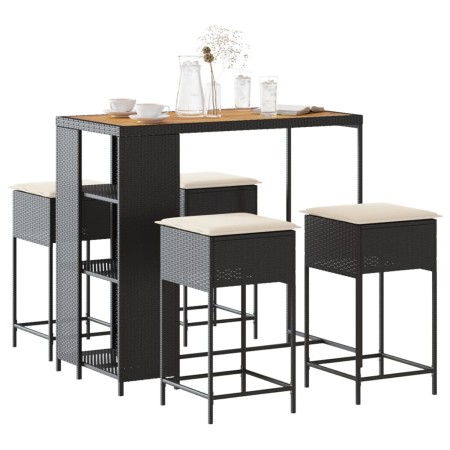 Juego de bar de jardín de 5 piezas con cojines ratán PE negro by , Garden sets - Ref: Foro24-3261497, Price: 317,46 €, Discou...