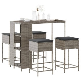 Juego de bar de jardín de 5 piezas con cojines ratán PE gris von , Gartensets - Ref: Foro24-3261495, Preis: 324,70 €, Rabatt: %