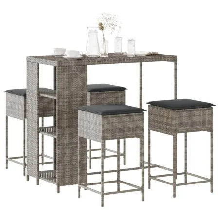 Juego de bar de jardín de 5 piezas con cojines ratán PE gris de , Conjuntos de jardín - Ref: Foro24-3261495, Precio: 318,52 €...