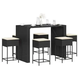 Juego de bar de jardín 7 piezas con cojines ratán PE negro by , Garden sets - Ref: Foro24-3261510, Price: 539,02 €, Discount: %
