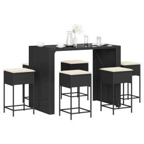 Juego de bar de jardín 7 piezas con cojines ratán PE negro von , Gartensets - Ref: Foro24-3261510, Preis: 536,62 €, Rabatt: %