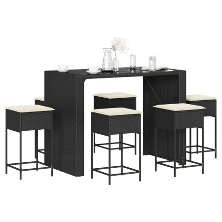 Juego de bar de jardín 7 piezas con cojines ratán PE negro de , Conjuntos de jardín - Ref: Foro24-3261510, Precio: 538,16 €, ...
