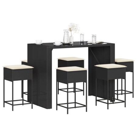 Juego de bar de jardín 7 piezas con cojines ratán PE negro by , Garden sets - Ref: Foro24-3261510, Price: 536,62 €, Discount: %