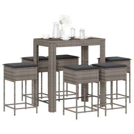 Juego de bar de jardín de 7 piezas con cojines ratán PE gris von , Gartensets - Ref: Foro24-3261457, Preis: 415,62 €, Rabatt: %
