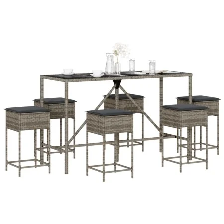 Juego de bar de jardín de 7 piezas con cojines ratán PE gris de , Conjuntos de jardín - Ref: Foro24-3261474, Precio: 397,17 €...