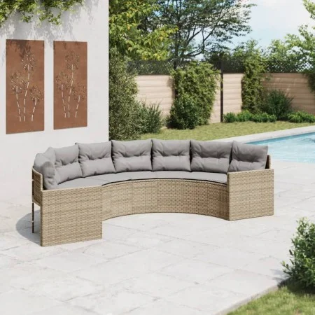 Sofá de jardín semicircular con cojines ratán sintético beige by , Outdoor sofas - Ref: Foro24-3318515, Price: 448,35 €, Disc...