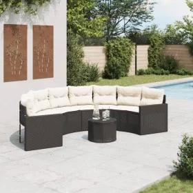 Sofá de jardín semicircular con mesa y cojines ratán PE negro by , Outdoor sofas - Ref: Foro24-3318517, Price: 481,92 €, Disc...