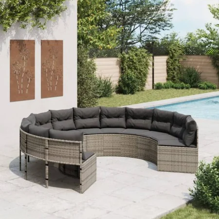 Sofá de jardín redondo con cojines ratán sintético gris by , Outdoor sofas - Ref: Foro24-3318541, Price: 635,04 €, Discount: %