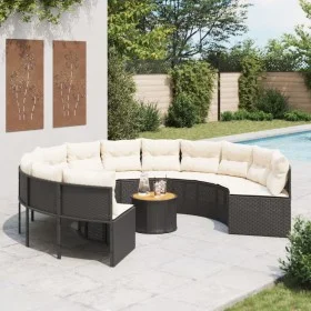 Sofá de jardín redondo con mesa y cojines ratán PE negro by , Outdoor sofas - Ref: Foro24-3318548, Price: 654,14 €, Discount: %