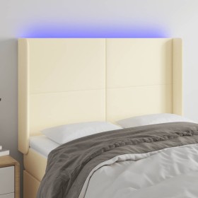 Cabecero con LED cuero sintético color crema 147x16x118/128 cm