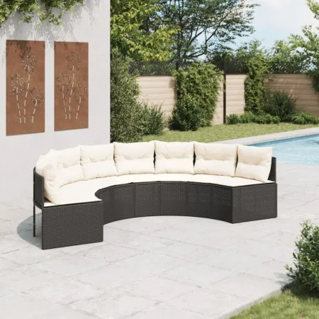 Sofá de jardín semicircular con cojines ratán sintético negro by , Outdoor sofas - Ref: Foro24-3318522, Price: 422,30 €, Disc...