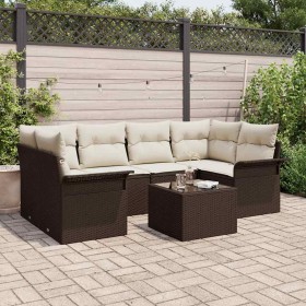 Conjunto de sofá de jardín 7 pcs Marrón Poliratán