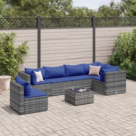 Gartenmöbel-Set 7-teilig und Kissen aus grauem Kunst-Rattan von , Gartensets - Ref: Foro24-3308183, Preis: 472,90 €, Rabatt: %