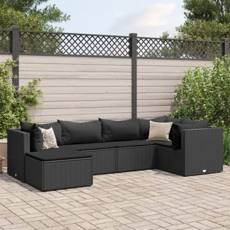 Set muebles de jardín 6 piezas y cojines ratán sintético negro de , Conjuntos de jardín - Ref: Foro24-3308211, Precio: 444,76...