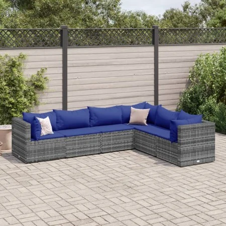 Set de muebles de jardín 6 pzas y cojines ratán sintético gris de , Conjuntos de jardín - Ref: Foro24-3308143, Precio: 389,45...