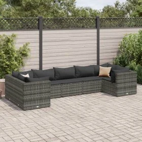 Gartenmöbel-Set 7-teilig und Kissen aus grauem Kunst-Rattan von , Gartensets - Ref: Foro24-3308258, Preis: 478,31 €, Rabatt: %