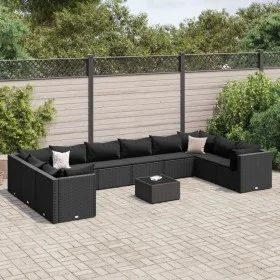 Set muebles de jardín 11 pzas y cojines ratán sintético negro by , Garden sets - Ref: Foro24-3308291, Price: 845,98 €, Discou...